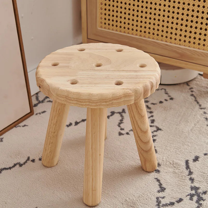 small square stool, household shoe cabinet, children's foot pads, wooden low stool, simple shoe change wooden stool Oasis Select round cake stool