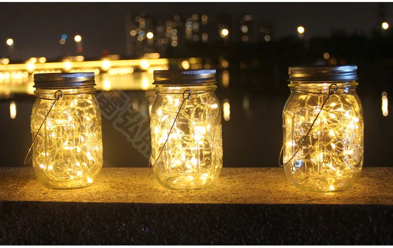 Solar Outdoor Lights Set: Garden Crack/Hanging Bottle Lights Xmas Mason Decor Oasis Select B20 lamp warm light