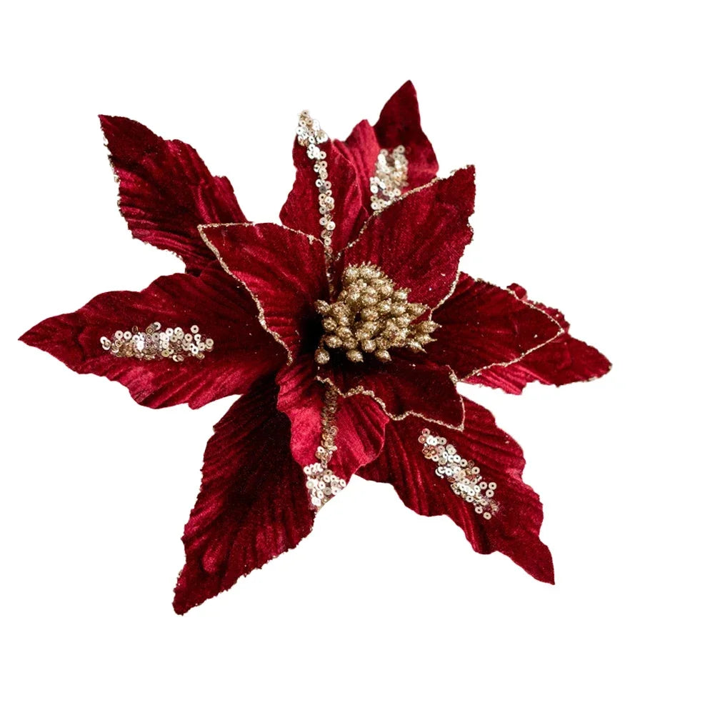 Christmas Tree Holiday Parties Artificial Christmas Flowers Flannel Christmas Flowers High Quality Material Layered Spiky Petals Oasis Select red China Mainland