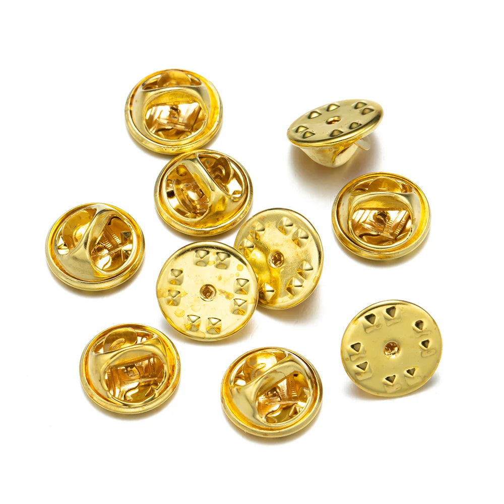 50pcs Rubber Brooch Button Clasps Pin Back Clutch Care Cap Nail Tie Back Stoppers Squeeze Badge Holder Jewelry Accessories Oasis Select Gold Back