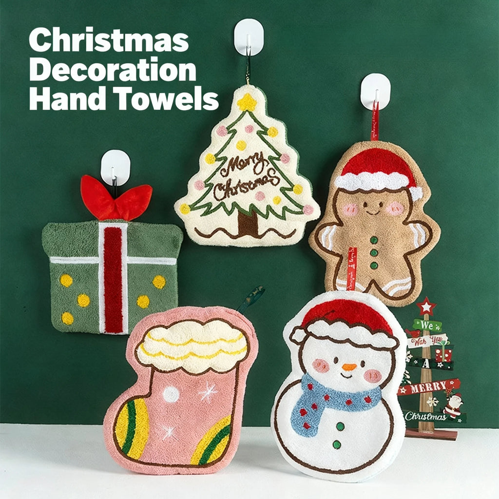 1pc Christmas hand towel, hanging household hand towel, kitchen and bathroom quick drying coral fleece Christmas towel Oasis Select