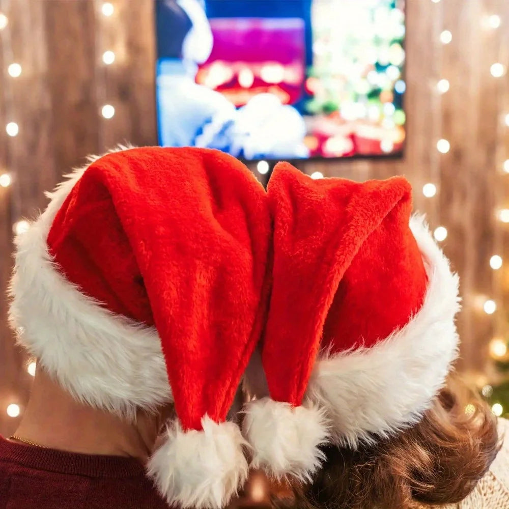 New Year Christmas Hat Plush Thickened Santa Claus Xmas Hats for Adult Kids Adjustable Christmas Caps Festive Party Decor Oasis Select