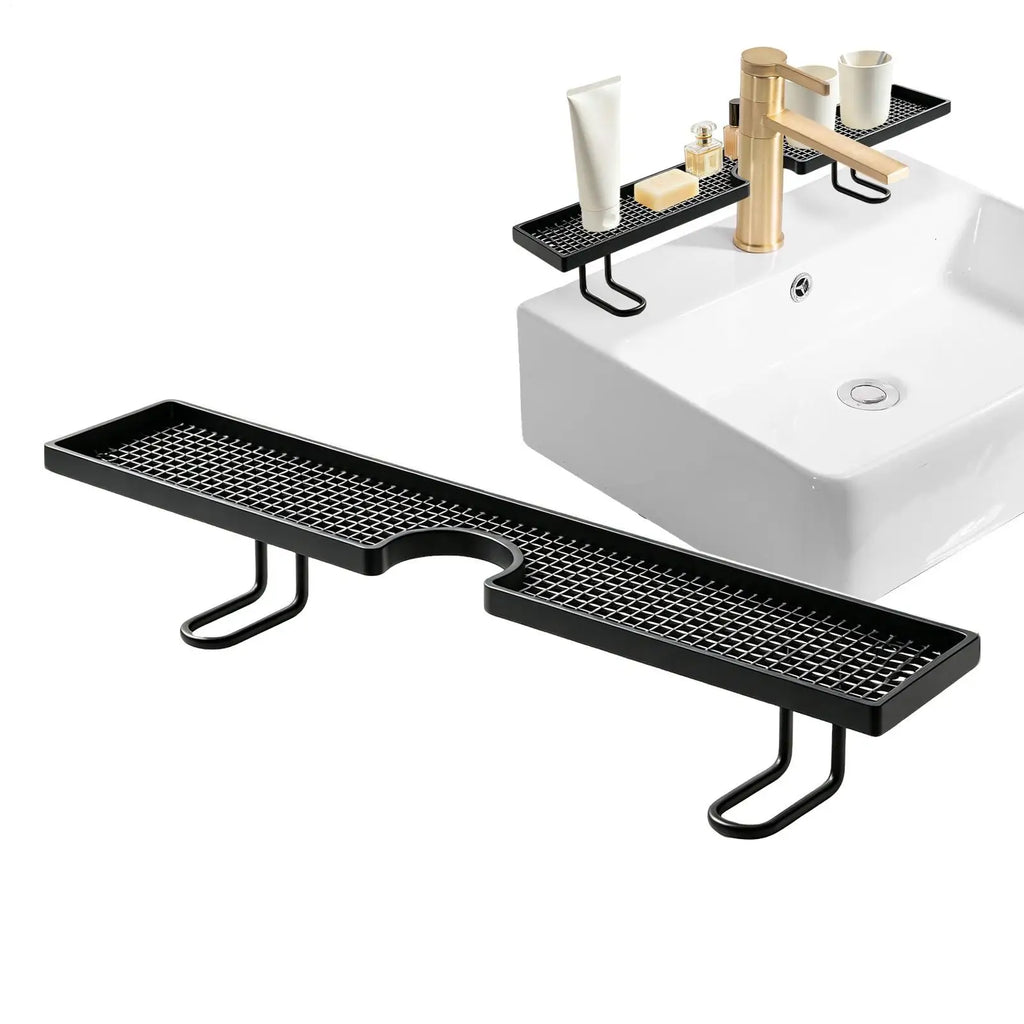 Bathroom Counter Shelf Draining Anti Slip Faucet Shelf Heavy Duty Hollow Out No Drill Bathroom Shelf Bathroom Sink Organizer Oasis Select
