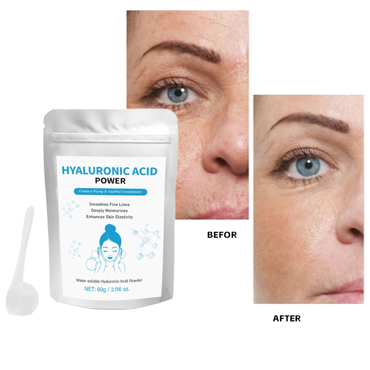 60g Hyaluronic Acid Powder + Spoon | DIY Hydrating Serum