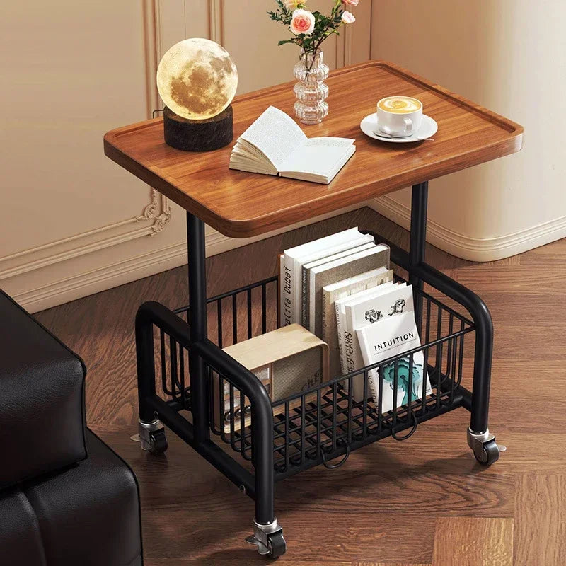 Mobile coffee table, double-layer storage, edge table, living room sofa, corner of office bed, tea table, mini storage rack Oasis Select
