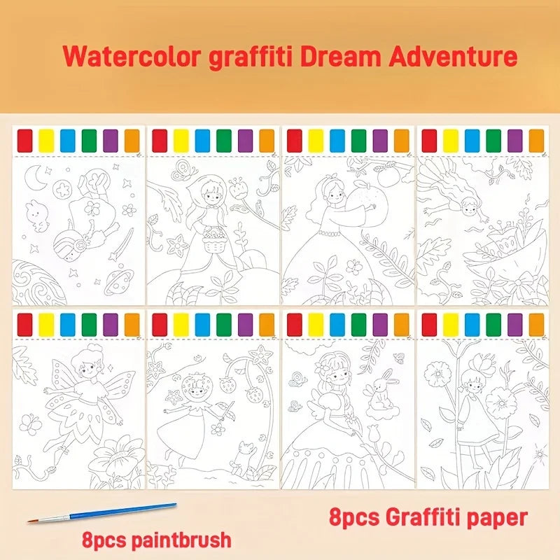 A Set of Art Tools, Including 8 Pieces of Art Paper, 8 Brushes,and 6 Colors of Paint,Suitable for Students and DIY Handmade Sets Oasis Select princess