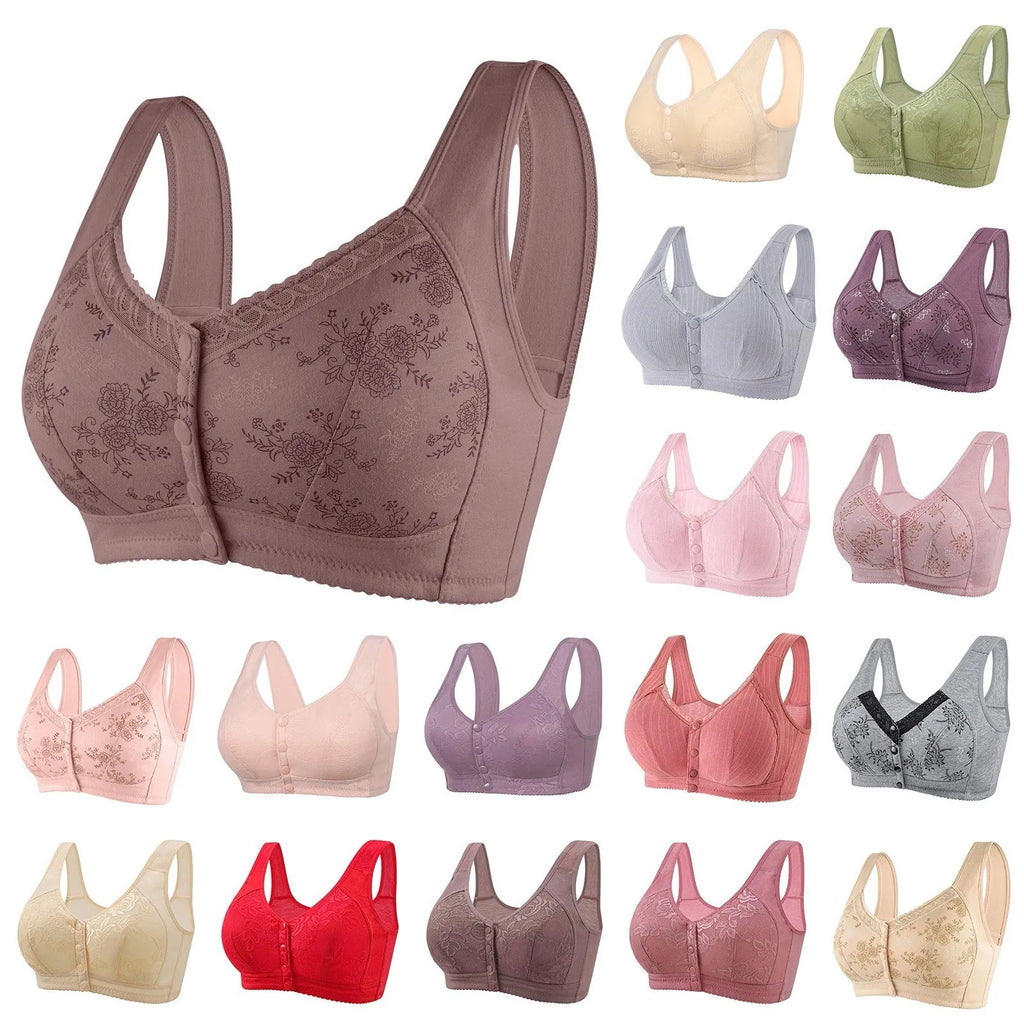 Mother Front Open Buckle Bra Underwear Brassiere Large Size Bra Without Steel Ring Thin Section Vest Type Mom breathable Brassie Oasis Select