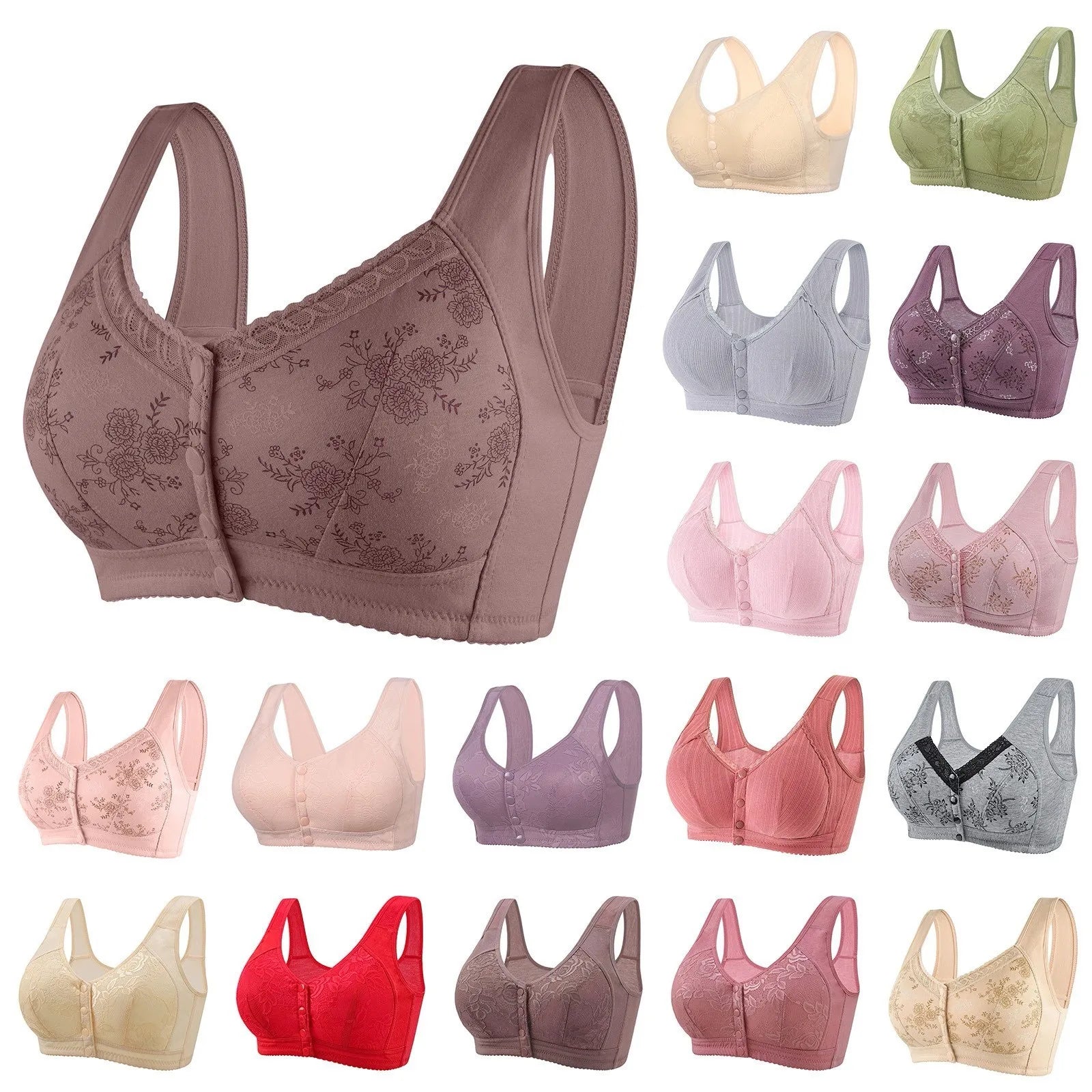 Mother Front Open Buckle Bra Underwear Brassiere Large Size Bra Without Steel Ring Thin Section Vest Type Mom breathable Brassie Oasis Select