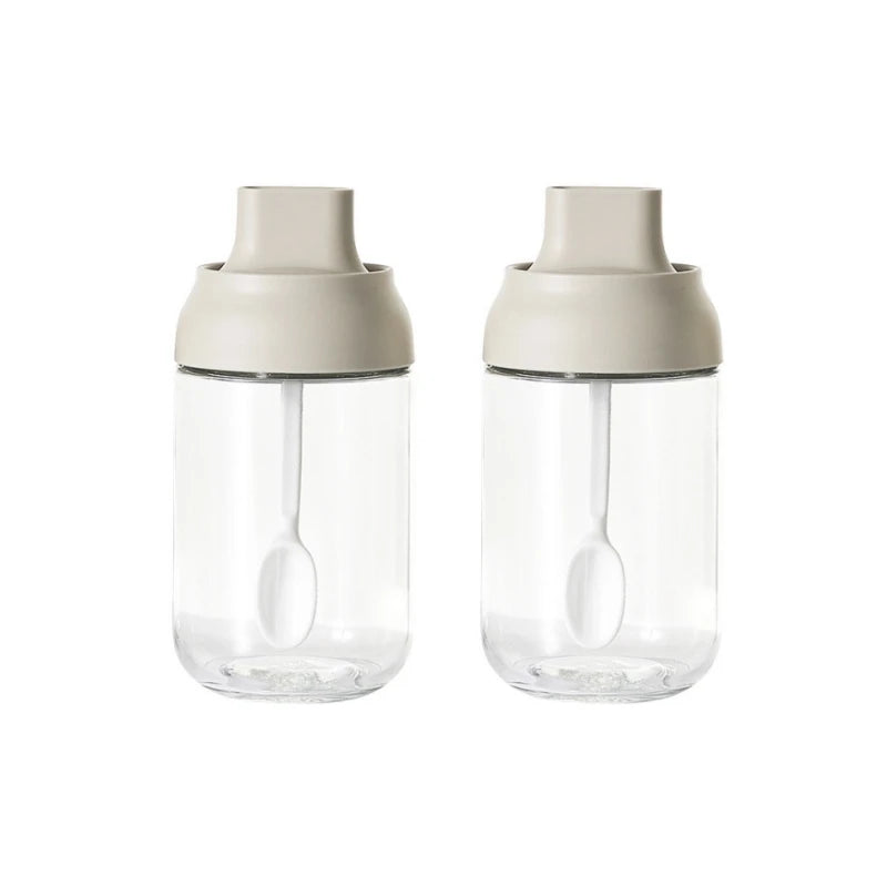 2pcs 250ML Oil Bottle Moisture-proof with Lid Spoon Pepper Jar Salt Shaker Combination Glass Kitchen Dining Seasoning Bottle Oasis Select White-Seasoning-bott