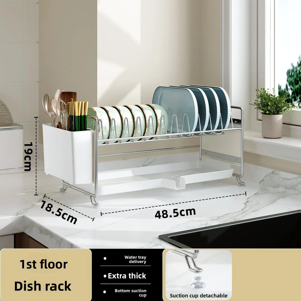 Stainless steel dish drain rack, stackable tableware rack by kitchen sink, narrow countertop, multi-functional cupboard Oasis Select Single-layer B type
