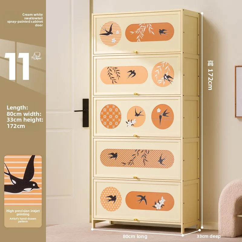 Home shoe cabinet Home entrance Indoor solid wood porch cabinet Large capacity shoe rack Cream style retro storage Oasis Select Eleven floors 80