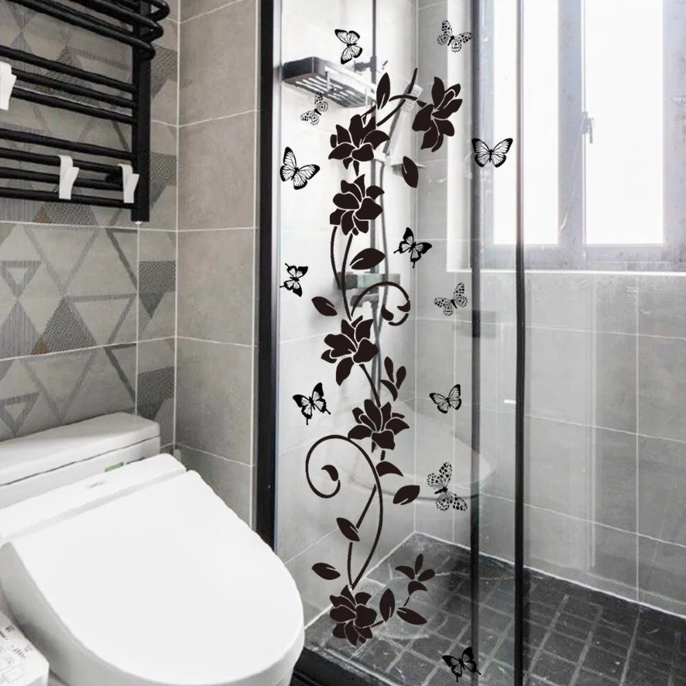 Black Flower Vine Butterfly Wall Sticker Removable Background Bedroom Room Decoration Aesthetic Self Adhesive Art Decor Oasis Select