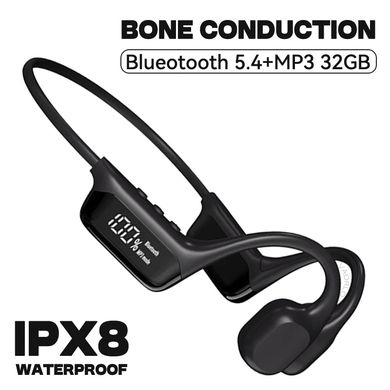 #IPX8 Waterproof Bone Conduction Wireless Headphone Bluetooth 5.4+32GB RAM MP3 Player HIFI Music Sport Swimming Headset With Mic Oasis Select Black 32GB