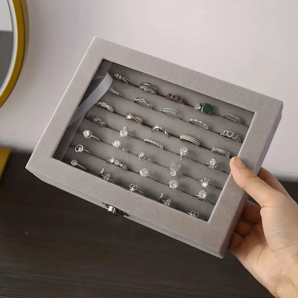 1pc,Ring storage box, soft velvet jewelry storage tray with transparent lid, earring and jewelry display box Oasis Select
