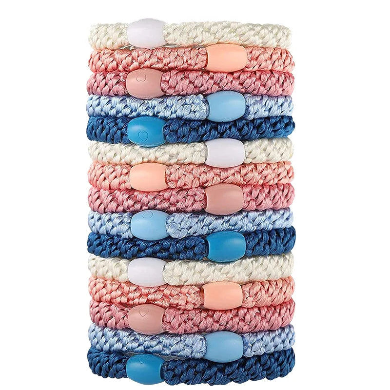 10pcs 5mm Black Mix Elastic Hair Ties Hair Bands No Damage Soft Ponytail Holders Hair Accessories for Girls Women Oasis Select Pink Blue