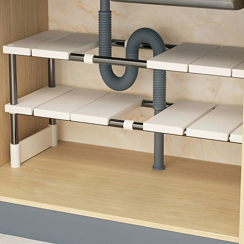 Adjustable Under Sink Storage Rack,Expandable Kitchen & Bathroom Cabinet Organizer, Durable Space-Saving Multi-Layer Pot Holder Oasis Select