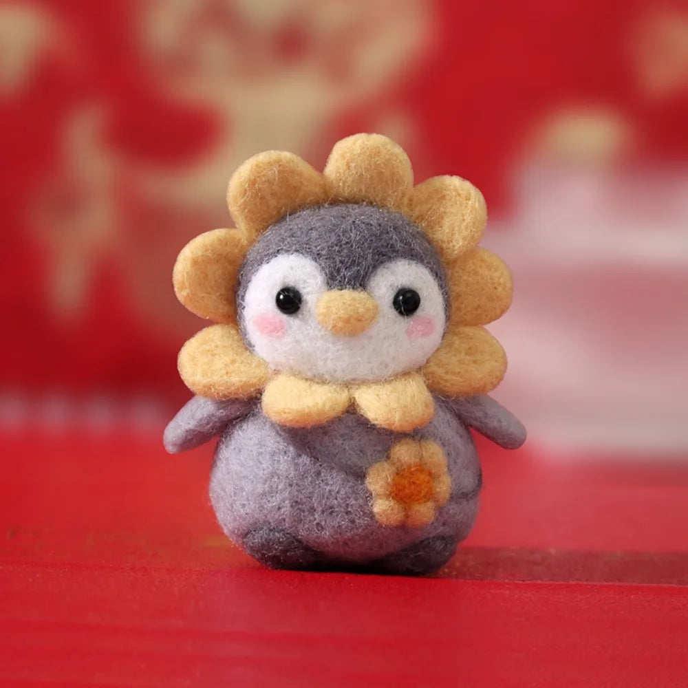 Cute Not Finished Wool Felting Kit Cartoon Cute Penguin Needle Felting Kit Handmade DIY Felting Starter Kit Oasis Select 07