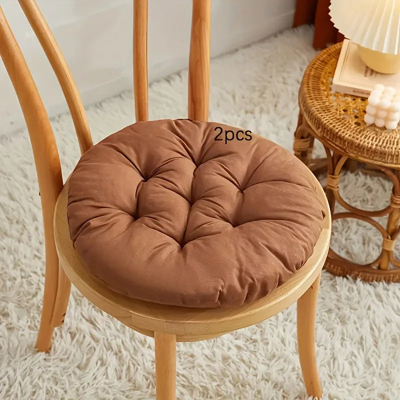 Thickened Round Chair Cushions 2pcs, Seat Pad for Office Garden Living Room Tatami, Hand Washable, All-Season Gift Chair Cushion Oasis Select Light Coffee