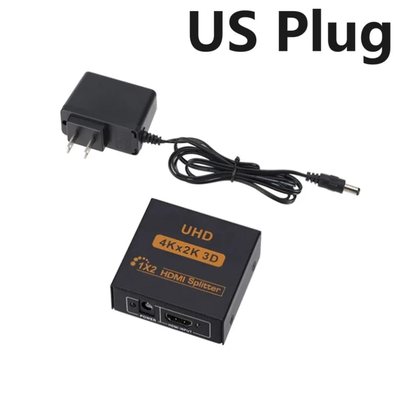 1 In 2 Out 4K HDMI-Compatible Splitter Converter Full HD 1080p Vide Switch Switcher 1X2 Dual Display For HDTV DVD PS3 Xbox Oasis Select US Plug