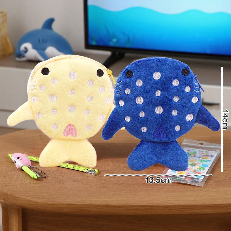 Cute Blue Shark Mini Whales Coin Purse Plush Zipper Coin Wallet Designer Women's Small Change Bag Key Earphone Pouch Oasis Select