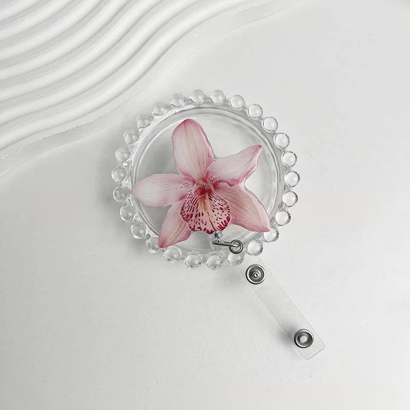 Flower Acrylic Bag Charm | Alligator Clip Retractable ID Holder Bag Charm Accessory Oasis Select A14