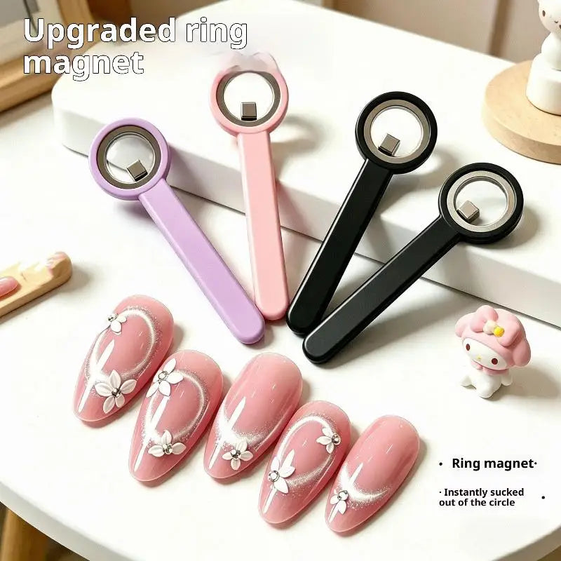 Round Cat Eye Magnet Ring with Handle, Hollow Strong Magnetic Nail Art Tool for DIY Gel Nail Polish Cat Eye Effect Oasis Select