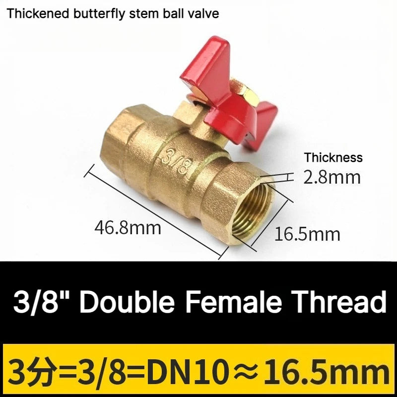 1/4" 3/8" 1/2" 3/4" Female To Female Thread Two Way Brass with Butterfly Handle Shut Off Ball Valve for Fuel Gas Water Oil Air Oasis Select 3l8 Double Female