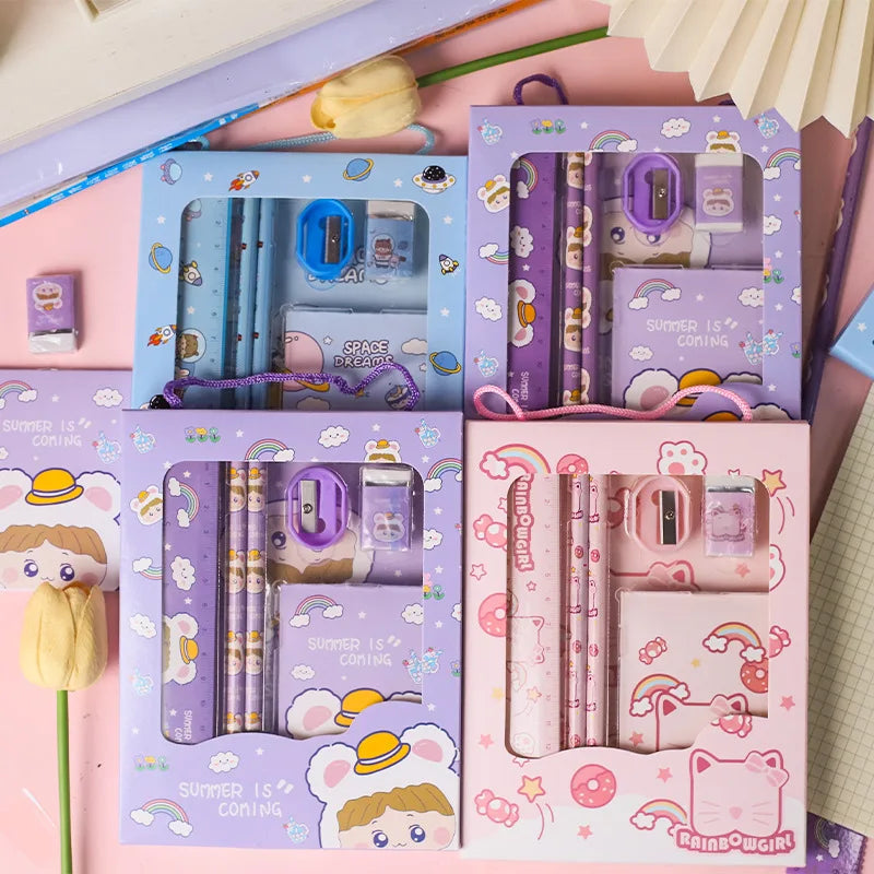 6PCS Stationery Set School Students Stationery Six-piece Gift Box Pencil Eraser School Supplies Gift for Friends Oasis Select