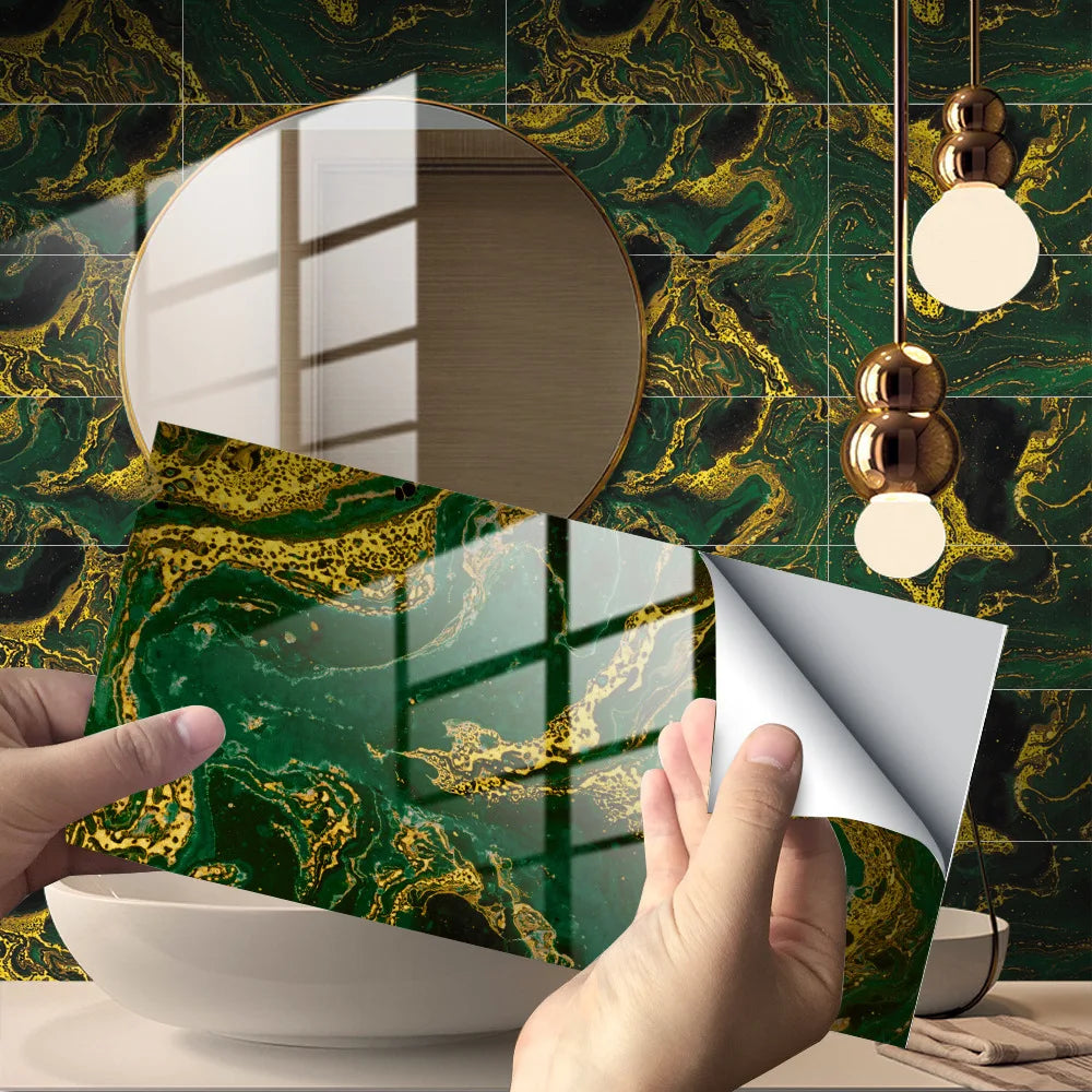 Imitation Marble Grain Tile Paste Thick Cover Crystal Film Decorative Renovation Wall Paste Wallpaper Wall Stickers Oasis Select DLS064 32pcs