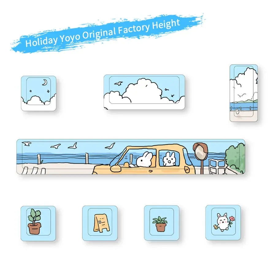 Eight-Piece Set Cute Cartoon Theme Personalized KeyCap Five Sides Thermal Sublimation Cherry High Mechanical Supplement Keycap Oasis Select Color 2