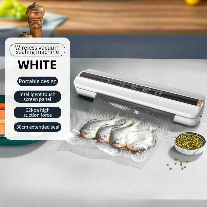 Food Vacuum Automatic Air Sealing Sealing Machine Home USB Wireless Wacuum Sealer 1500mAh 62KPa High-Suction Store Food Vacuum Oasis Select white