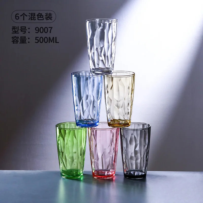 6Pcs Set of 6 Colorful Durable Drinking Cups, Shatter-resistant Acrylic Hard Plastic Cups, Suitable for Juice, Beverages, Beer Oasis Select 500ml-6pcs 200-500ml