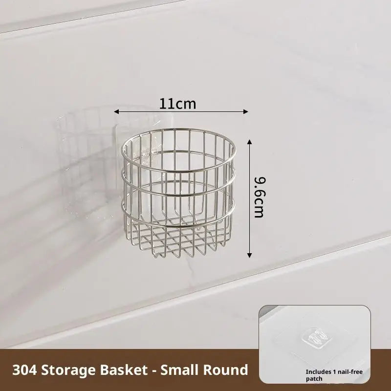 Punch-Free Wall Hanging Kitchen Shelf Storage Rack for Onion Ginger Garlic Condiments Spices Vegetables Fruits with Drain Basket Oasis Select Round S