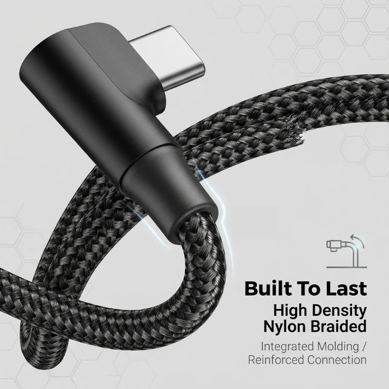 60W USB C To Type C PD 90-Degree Angle Gaming Fast Charging Cable Suitable For Type-C Interface Mobile Phone And Tablet Devices Oasis Select
