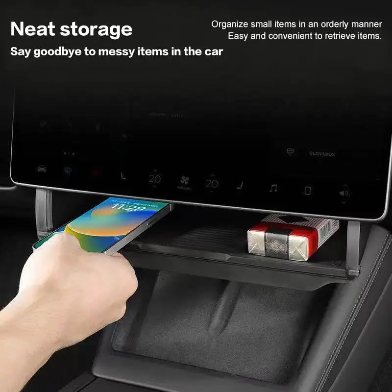For Model Y/3 Highland Model Y Juniper Hidden Storage Box Organizer Tray Under Central Control Screen Box Car Accessories Oasis Select