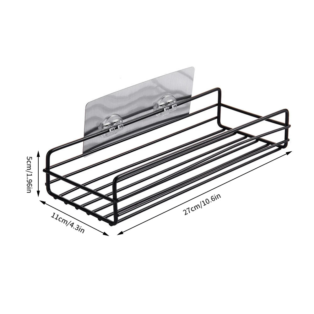Black Iron Corner Shower Caddy Rack – Punch-Free Wall Mount