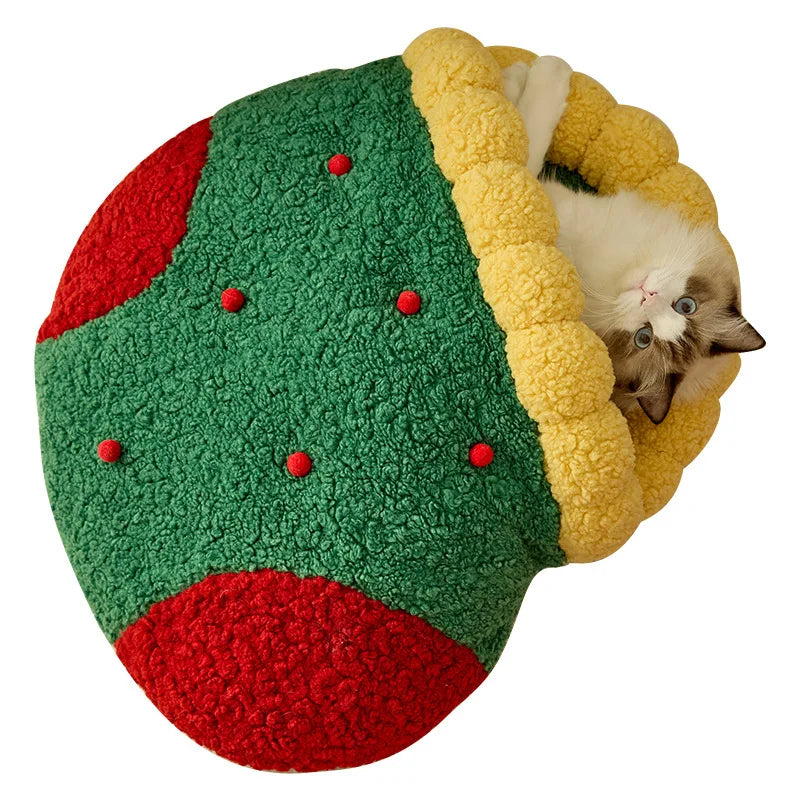 Autumn and Winter Warm Cat Bed Deep Sleep Semi-enclosed Dog Bed Warm Bed New Christmas Cat's nest Oasis Select