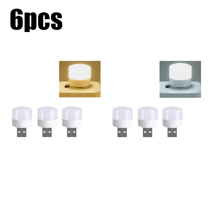3/6/9/12pcs Reading Light USB Night Light Warm White LED Plug-In Light Bulb Portable Home Environment Light Energy-Saving Oasis Select 6pcs mix