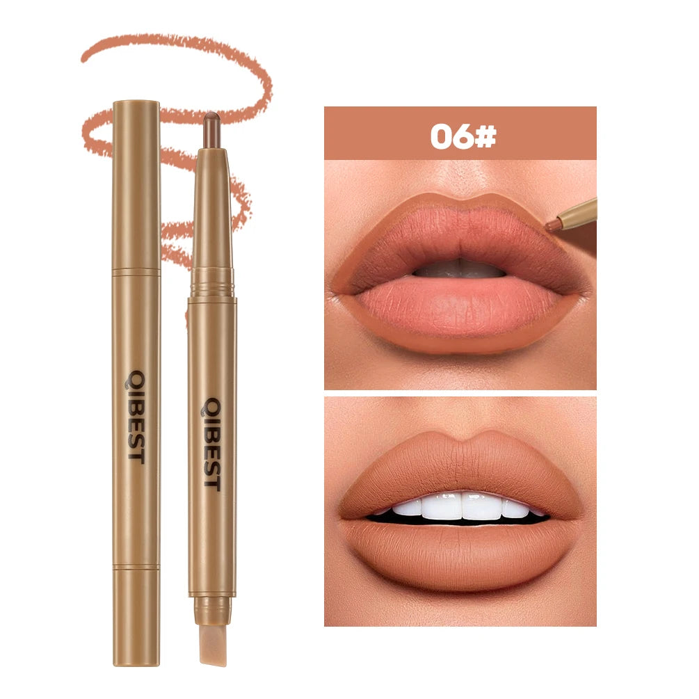 QiBest 2-in-1 Double-Ended Lip Liner & Brush Pen | Matte 12 Shades