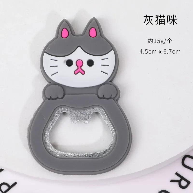 Cartoon Small Animal Bottle Opener Refrigerator Magnet Pvc Soft Glue 3D Creative Magnetic Cool kitchen Gadgets Oasis Select cat
