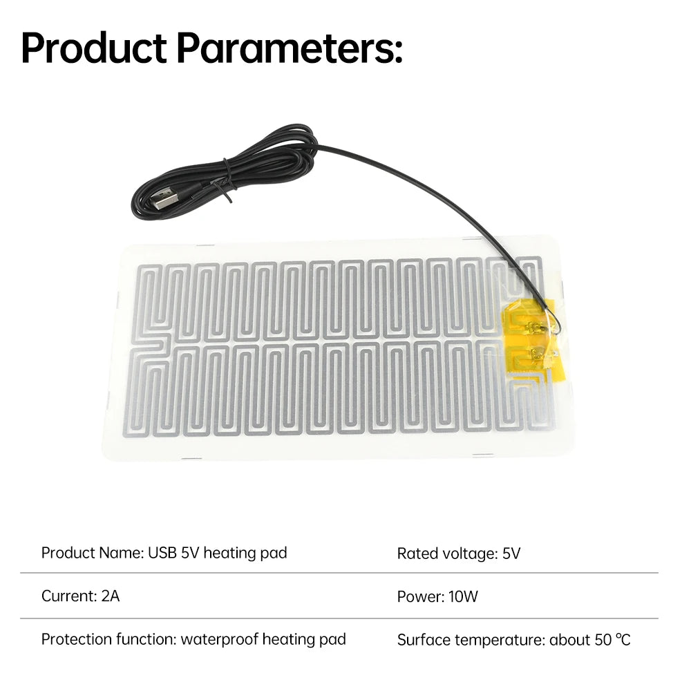5V USB Heating Pad Waterproof Plug And Play Warm Plate Heater Sheets for Mouse Pad Mats Reptiles Supplies Plant Warm Heating Pad Oasis Select