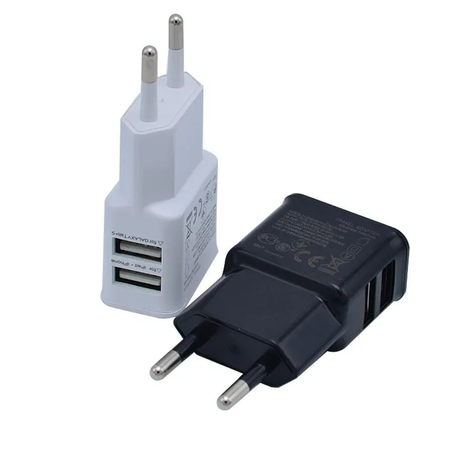 Universal EU Plug 5V Dual USB Charger for iPhone Samsung Xiaomi Huawei - Mobile Phone Travel Power Adapter Oasis Select