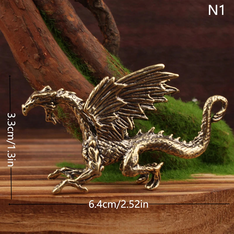 Brass Pterosaur Dragon Small Statue Desktop Ornament Chinese Mythical Beast Figurines Retro Home Feng Shui Decoration Oasis Select 1