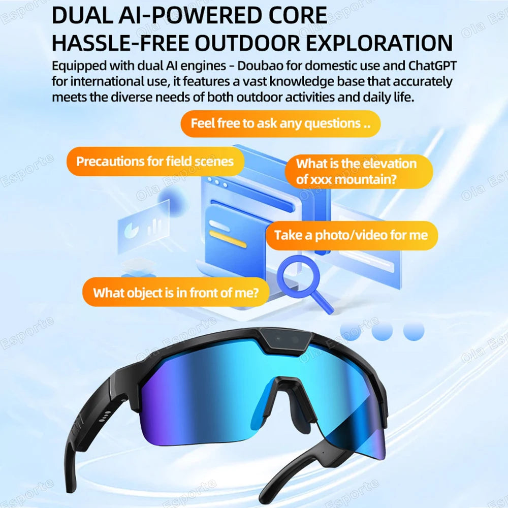 AI Smart Sport Glasses 8MP Camera Bluetooth Translation Call