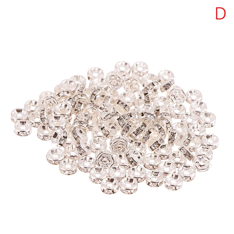 100pcs 5/7/10mm Rondelle Disc 316 Stainless Steel Crystal Spacer Beads With Rhinestone For Jewelry Making DIY Bracelet Oasis Select sliver-5mm
