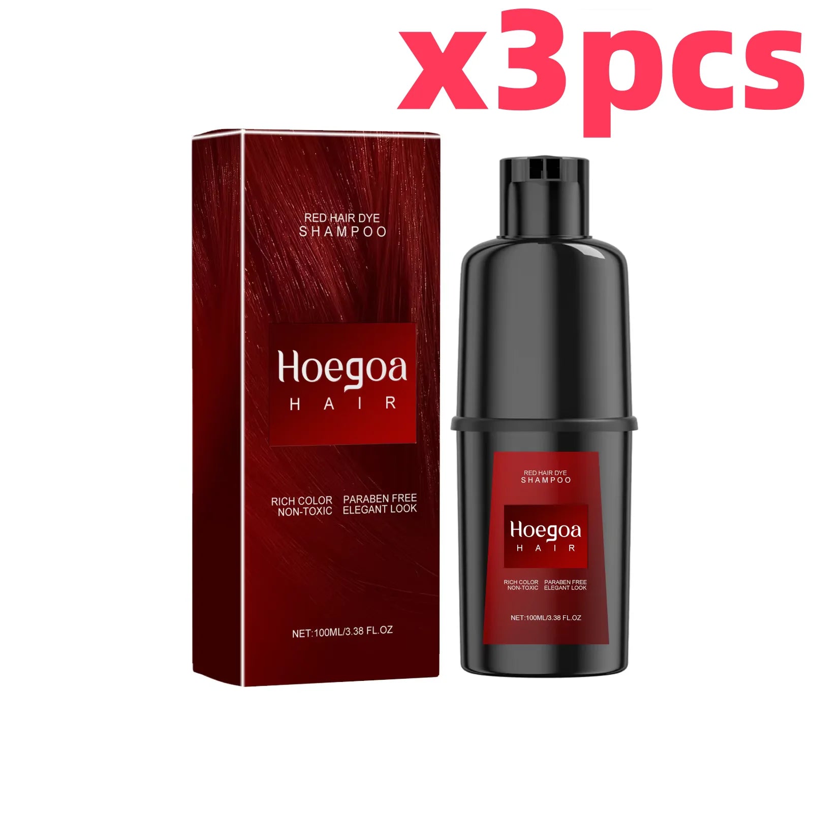 HOEGOA Herbal Hair Dye Shampoo – Black Brown Red Purple Hair Dye Shampoo Oasis Select Red x 3pcs
