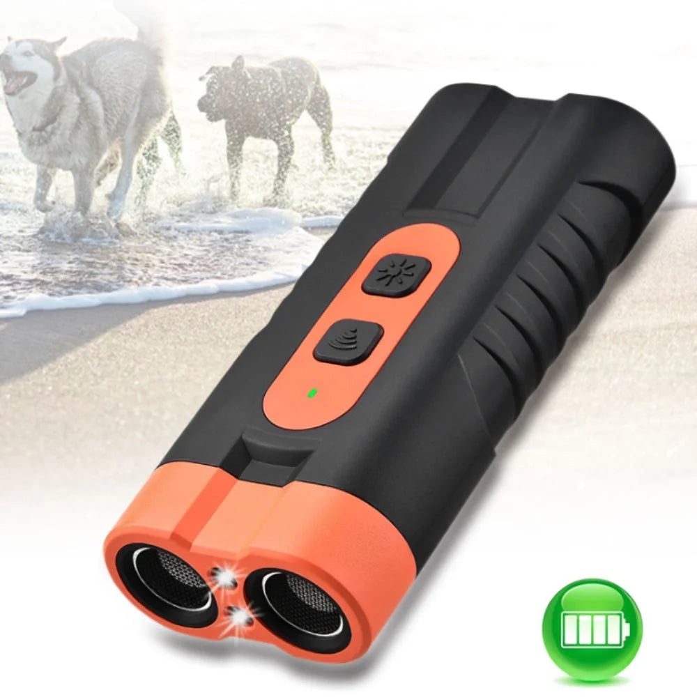Rechargeable Ultrasonic Dog Repeller with LED Flashlight & Remote
