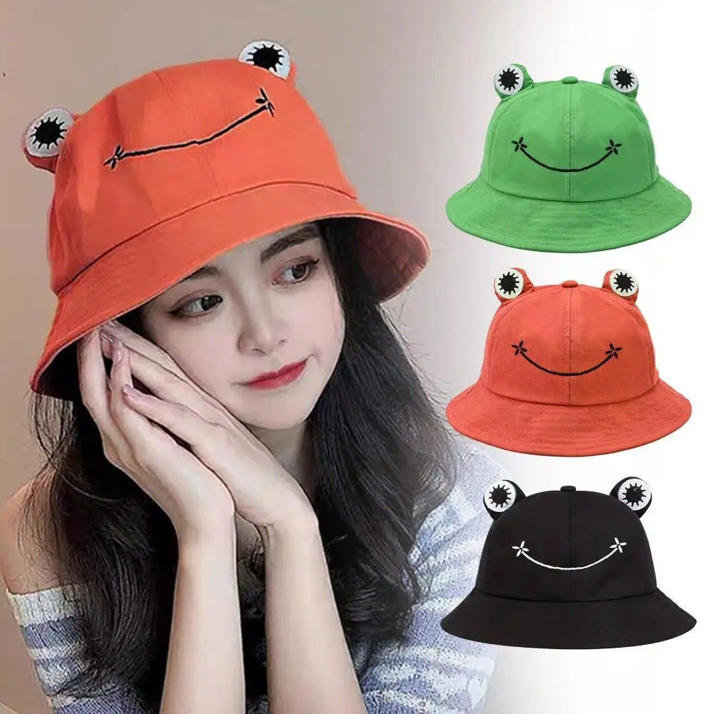 2025 new Cute Frog Bucket Hats women Bucket Hat Women Summer Outdoor Sun Fishing Cap Cotton Wild Panama Hats Oasis Select