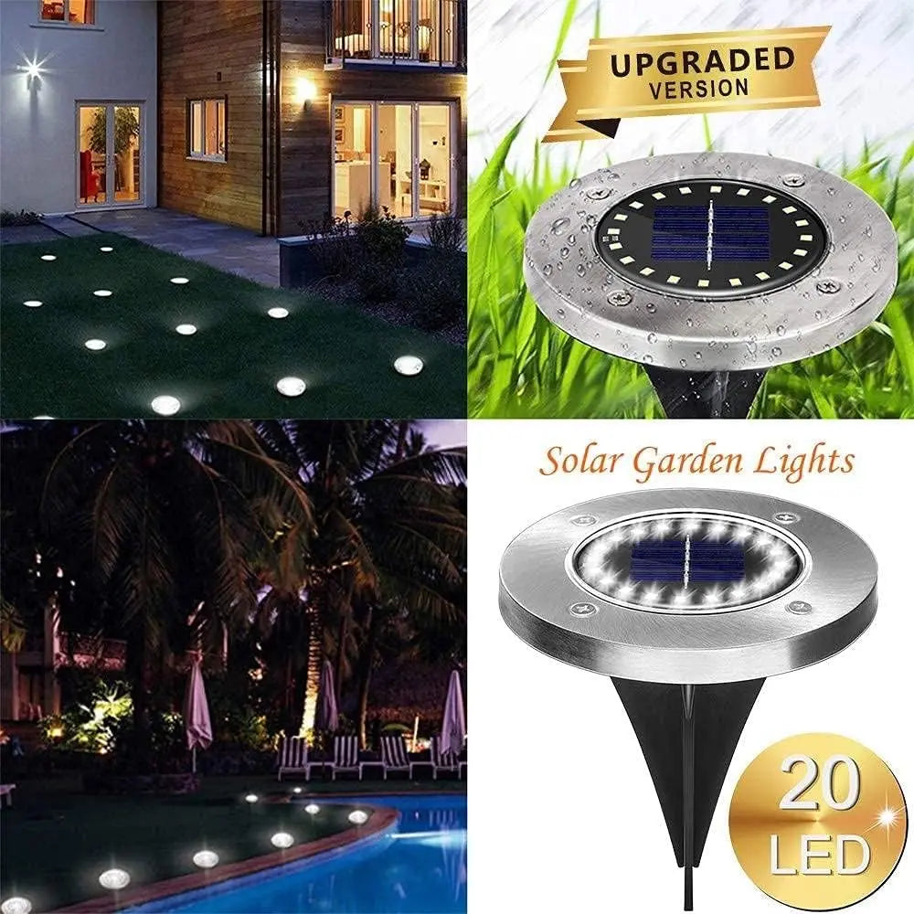 Solar LED Ground Lights 20 LED Outdoor Disk in-Ground Garden Light Set Waterproof Bright Landscape Lighting for Yard Patio Oasis Select