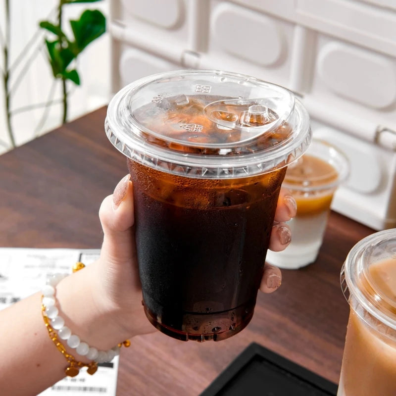 50 Set Thickened Clear PET Coffee Cups with Leak Proof Straight Lids, Disposable Food Safe Cups for Milk Tea, Juice, Beverages Oasis Select